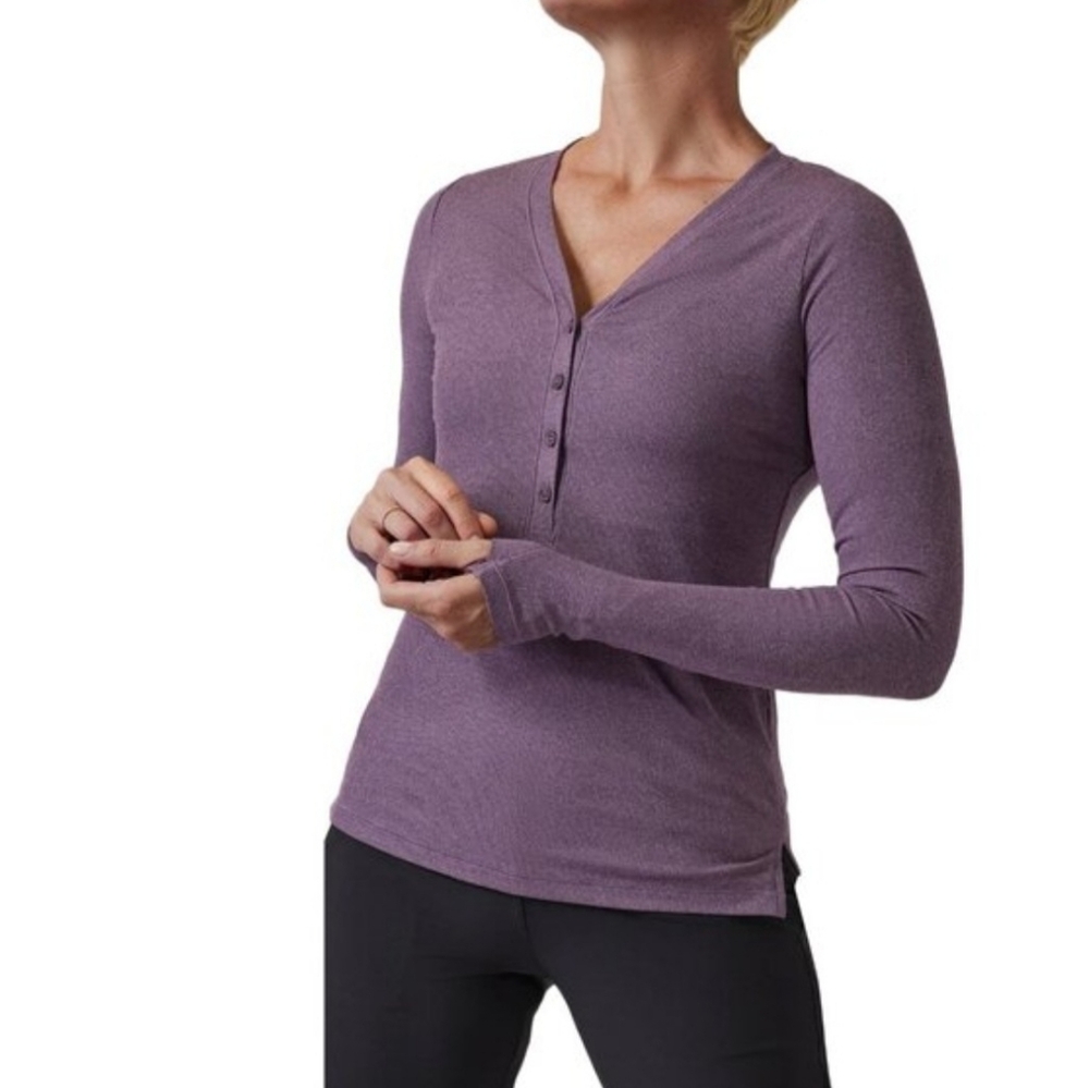 EUC Athleta Uptempo long-sleeve, ribbed henley top, size 1X, heathered plum